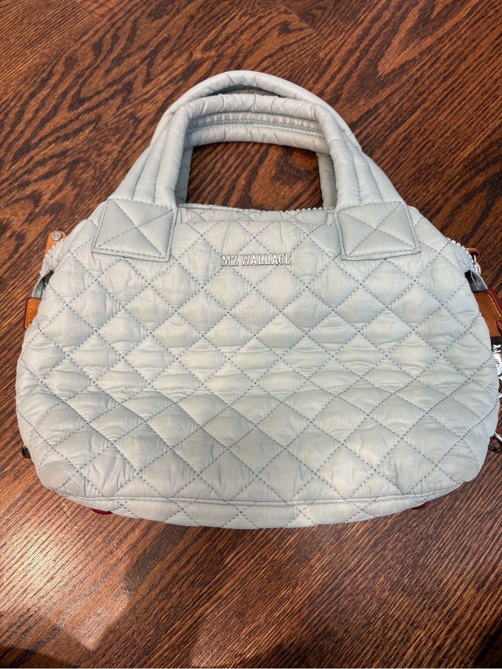 MZ Wallace Quilted Pale Gray Top-Handle Satchel